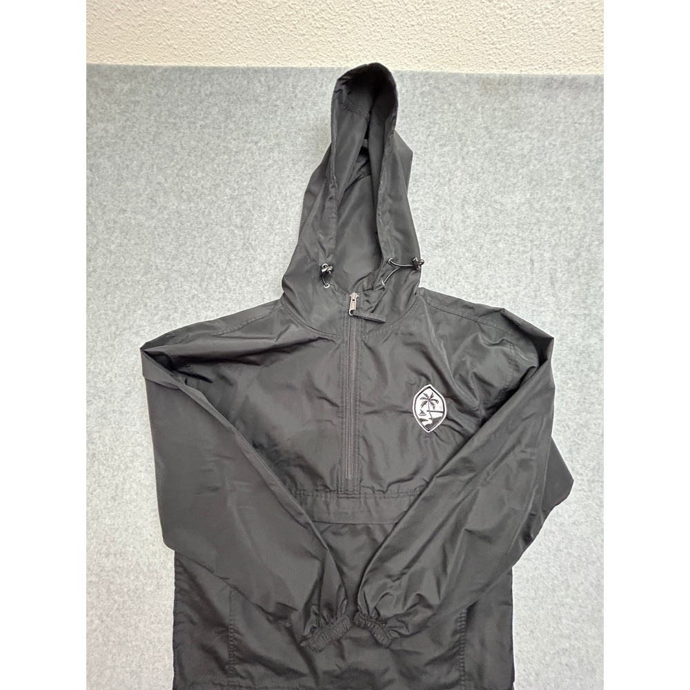 Champion Mens Black Half Zip Windbreaker Anorak Jacket Medium Palm Tree Patch